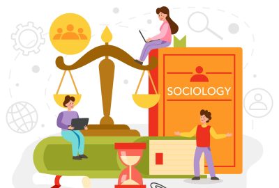 Sociology school subject. Students studying society, pattern of social relationship, social interaction, and culture. Polytics science and social studies. Vector illustration